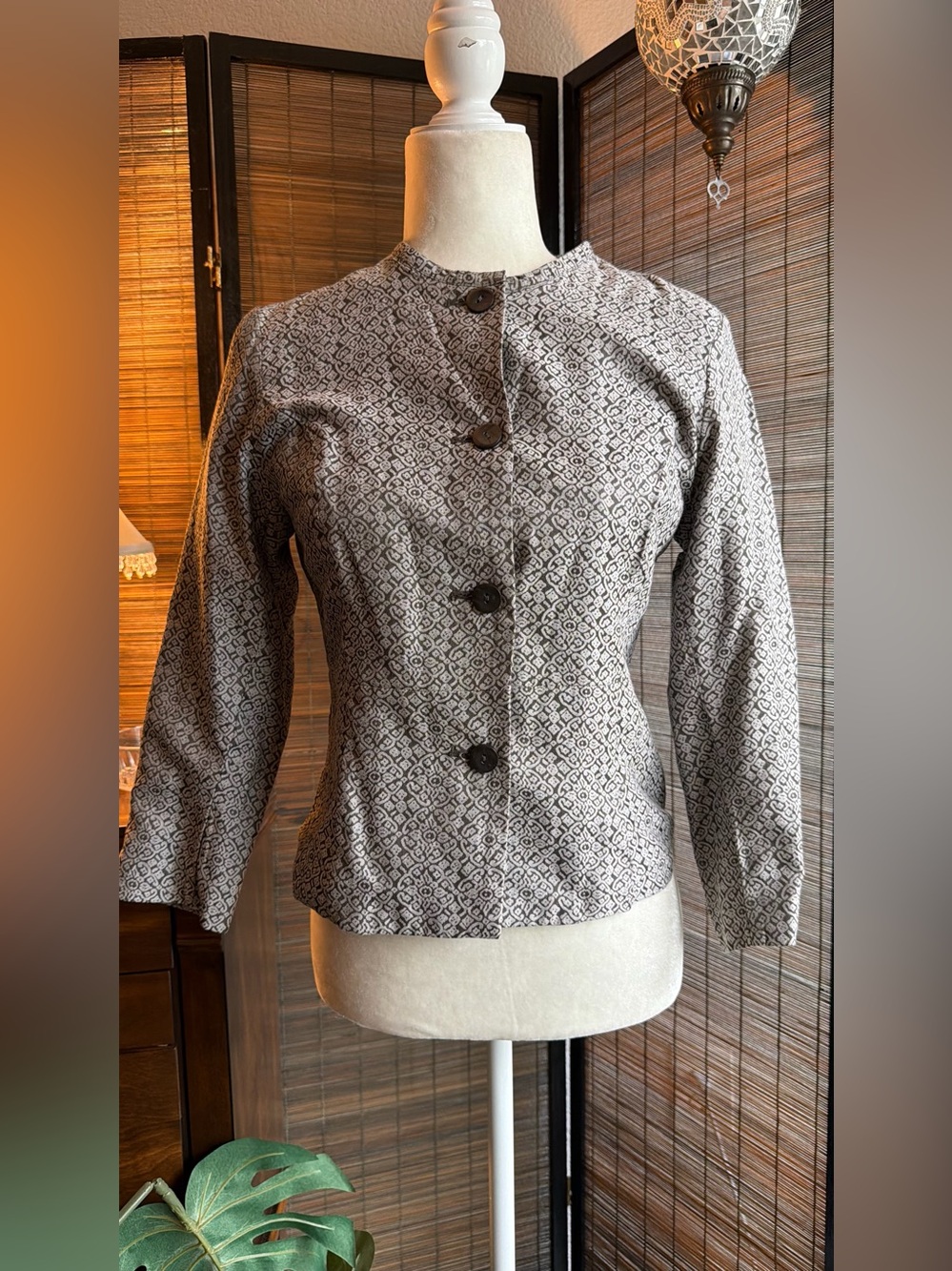 Banana Republic Women’s S Cotton Blend Geometric Print Fitted Jacket Brown